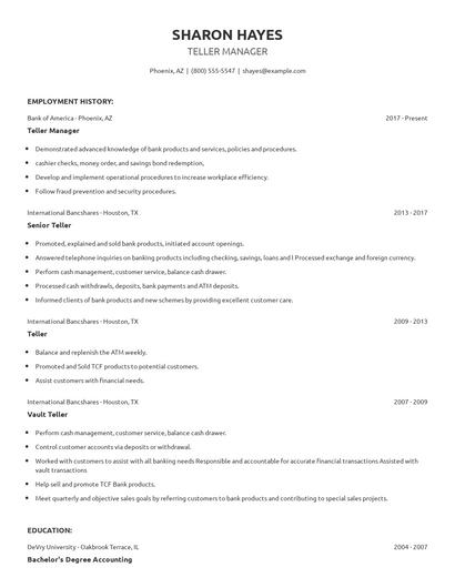 Teller Manager Resume