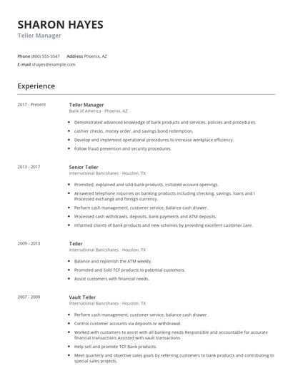 Teller Manager Resume