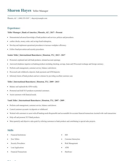 Teller Manager Resume