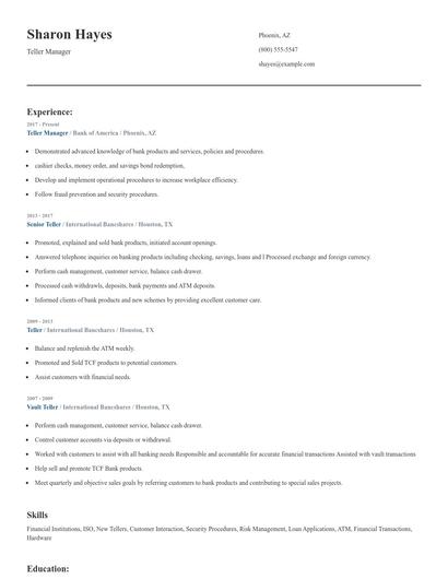 Teller Manager Resume