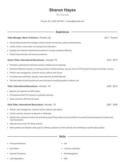 Teller Manager Resume