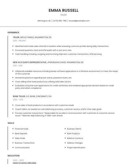 Teller Resume
