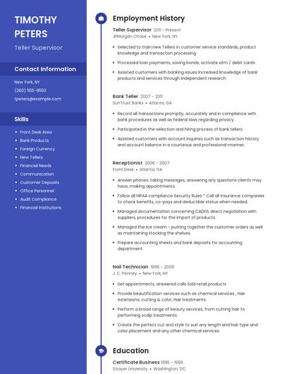 Teller Supervisor Resume