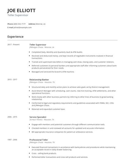 Teller Supervisor Resume