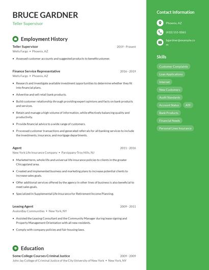 Teller Supervisor Resume