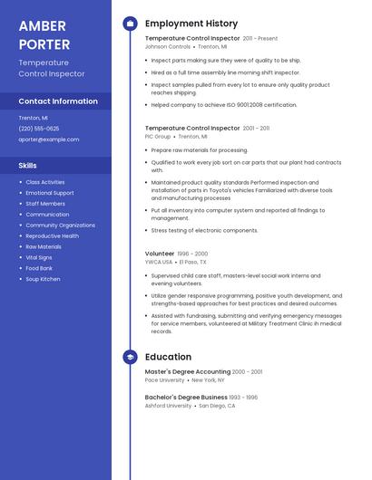 Temperature Control Inspector Resume