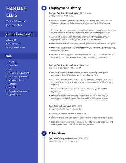 Tenant Services Coordinator Resume