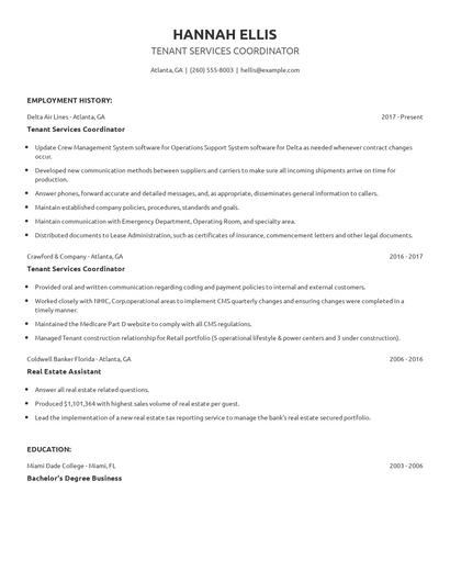 Tenant Services Coordinator Resume