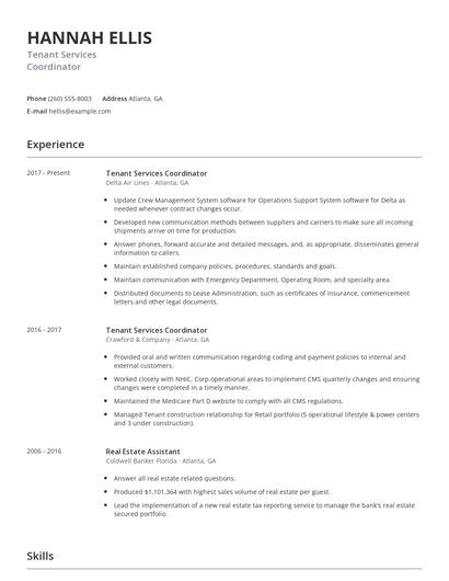 Tenant Services Coordinator Resume