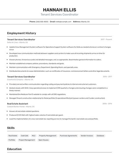 Tenant Services Coordinator Resume