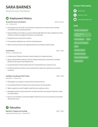 Tenant Services Coordinator Resume