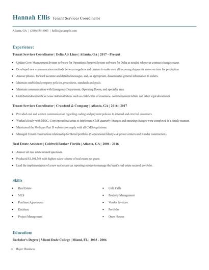 Tenant Services Coordinator Resume