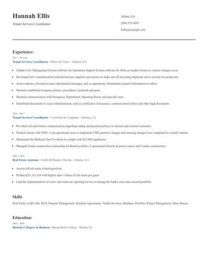 Tenant Services Coordinator Resume