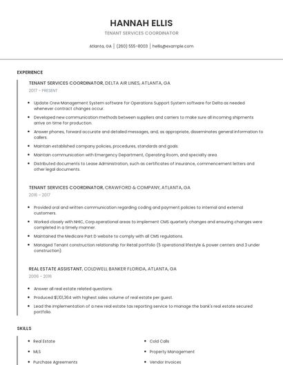 Tenant Services Coordinator Resume