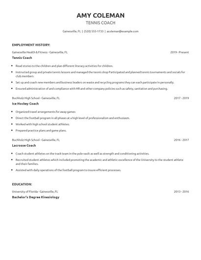 Tennis Coach Resume