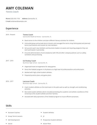 Tennis Coach Resume