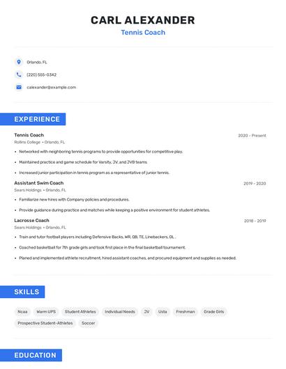 Tennis Coach Resume