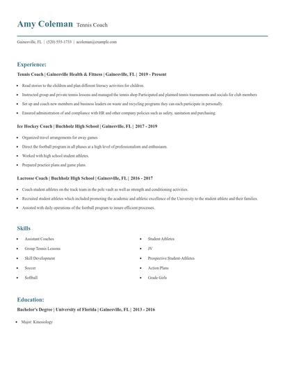 Tennis Coach Resume