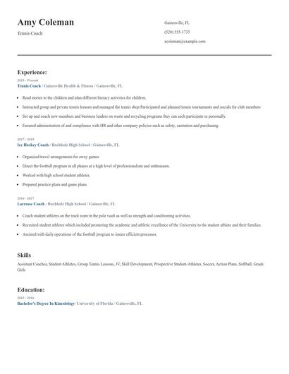 Tennis Coach Resume