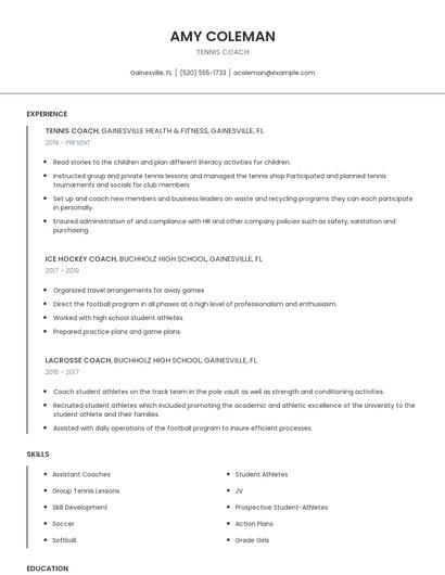 Tennis Coach Resume