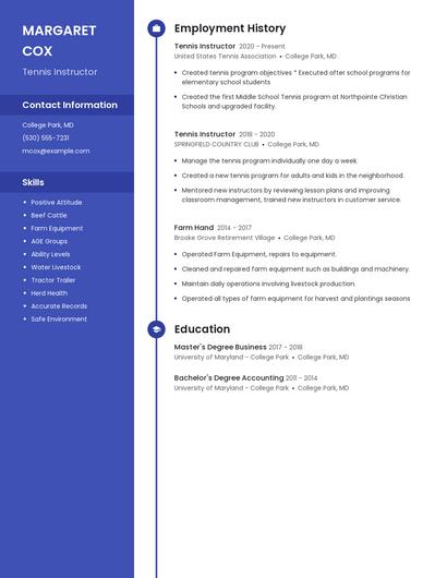 Tennis Instructor Resume