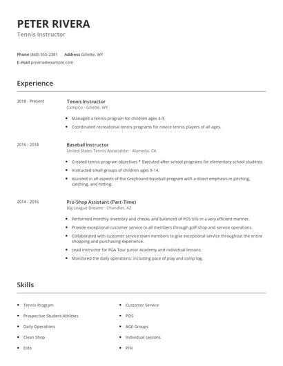 Tennis Instructor Resume