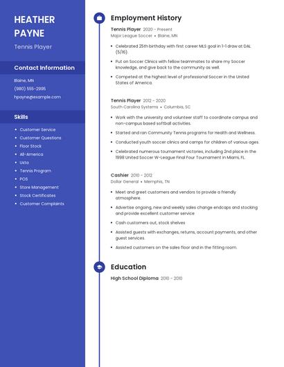 Tennis Player Resume