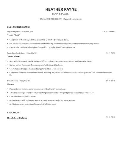 Tennis Player Resume