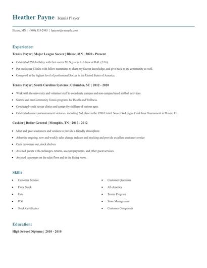 Tennis Player Resume