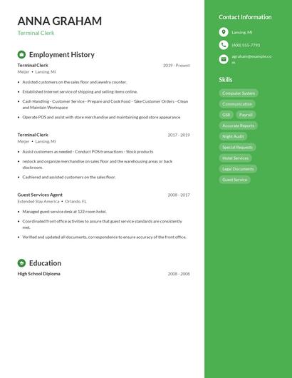 Terminal Clerk Resume