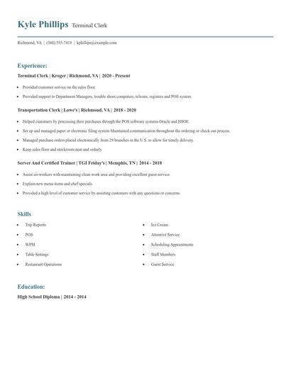 Terminal Clerk Resume