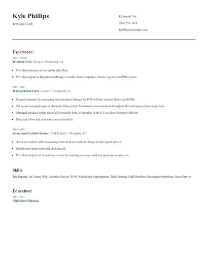 Terminal Clerk Resume