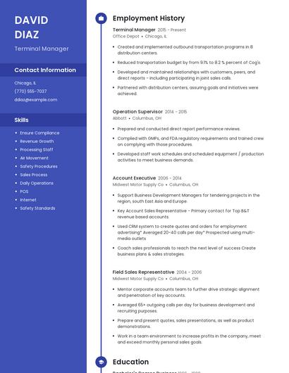 Terminal Manager Resume