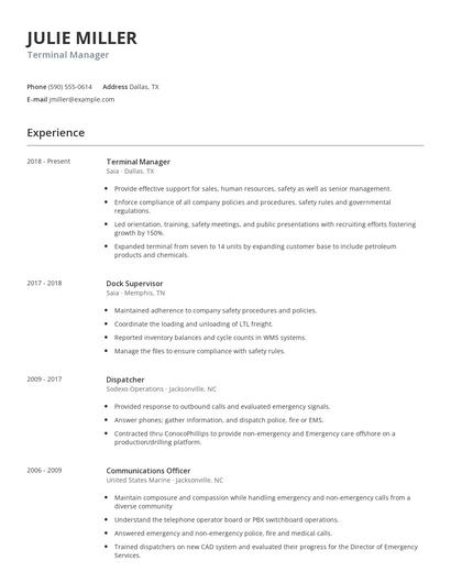 Terminal Manager Resume