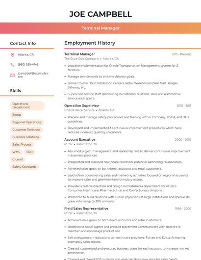 Terminal Manager Resume