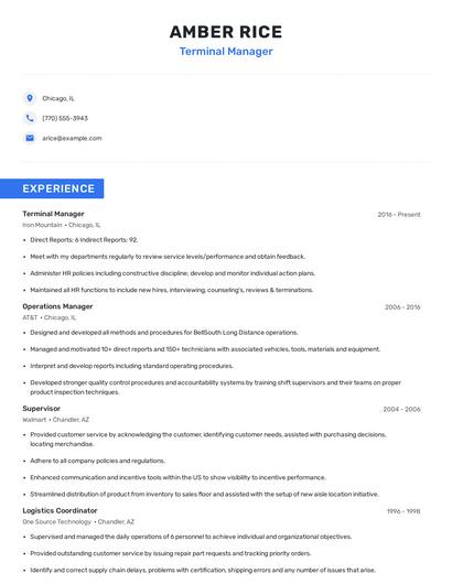 Terminal Manager Resume