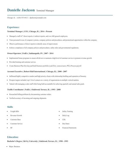Terminal Manager Resume