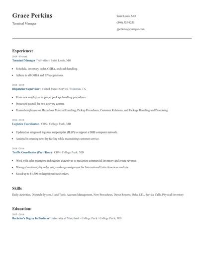 Terminal Manager Resume
