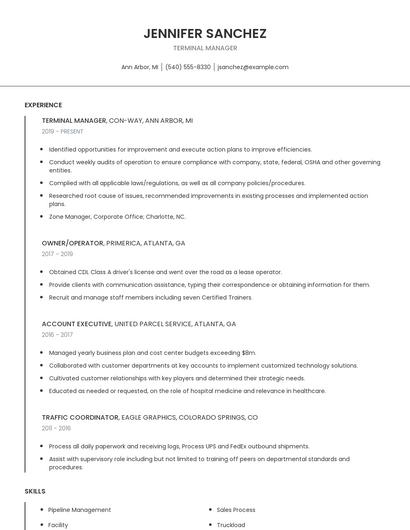Terminal Manager Resume