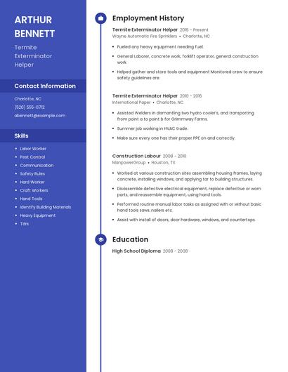 Termite Exterminator Helper Resume