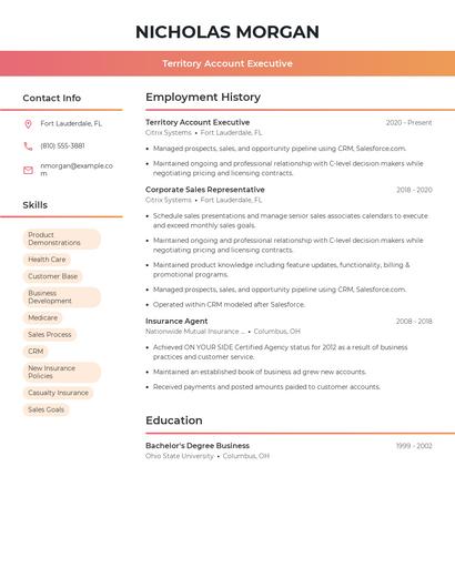 Territory Account Executive Resume