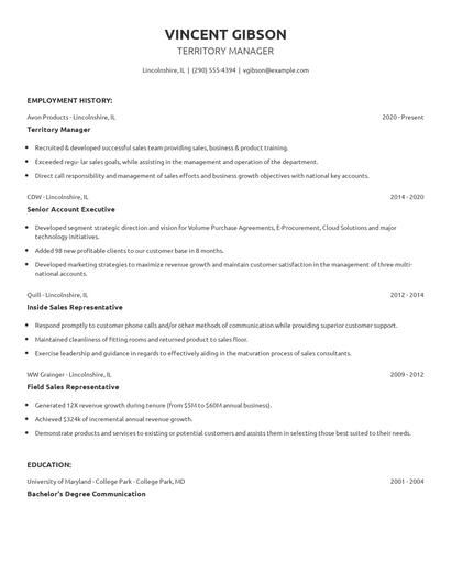 Territory Manager Resume