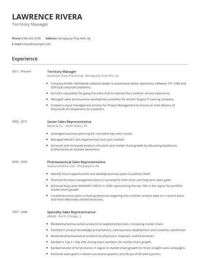 Territory Manager Resume