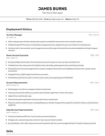 Territory Manager Resume