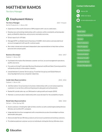 Territory Manager Resume