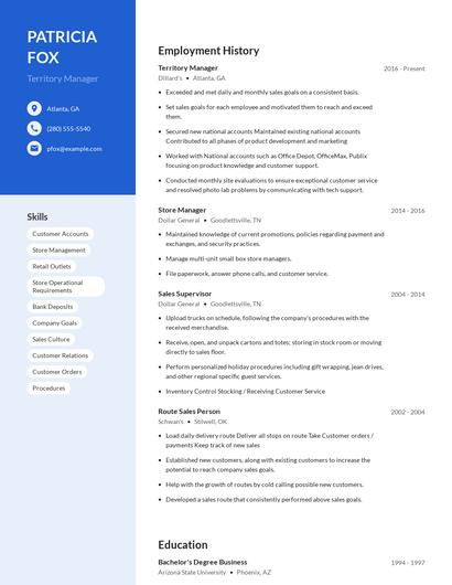 Territory Manager Resume