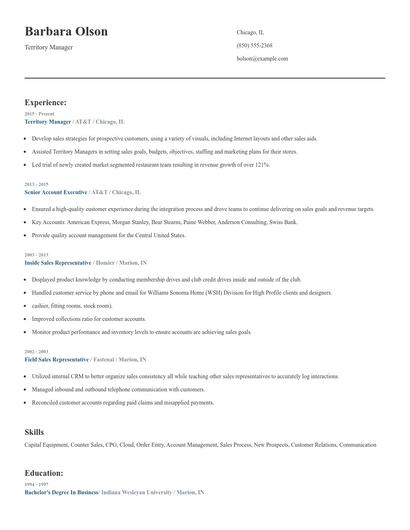 Territory Manager Resume