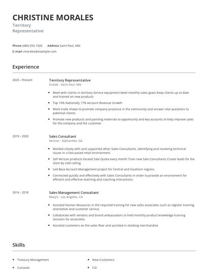 Territory Representative Resume