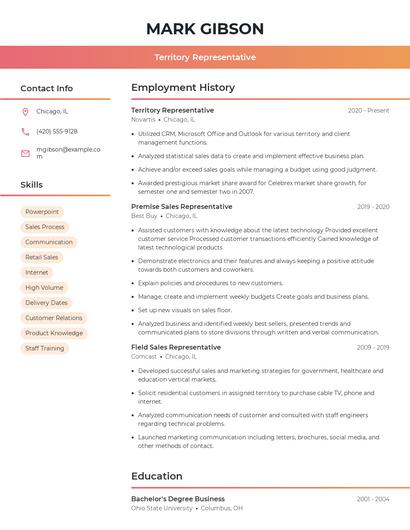Territory Representative Resume