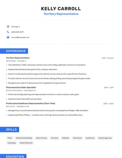 Territory Representative Resume